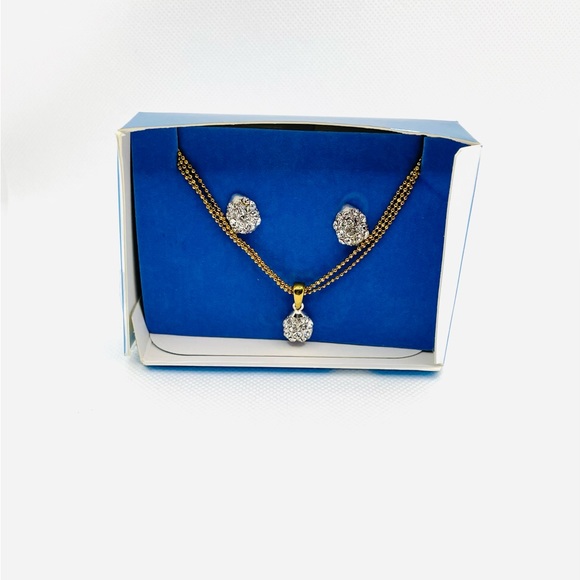 Avon Pave Crystals Teardrop Necklace and Earrings Triple Bead Ball Chain - Picture 5 of 8